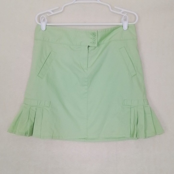 LOFT Cotton Casual‎ Mini Skirt Size 10 in Green with Side Pleats - Picture 1 of 11